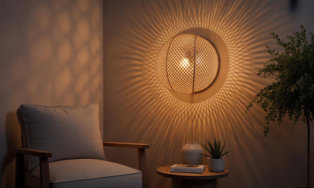 découvrez notre applique murale en rotin, l'accessoire idéal pour apporter une ambiance chaleureuse et tendance à votre intérieur avec une lumière douce et naturelle.