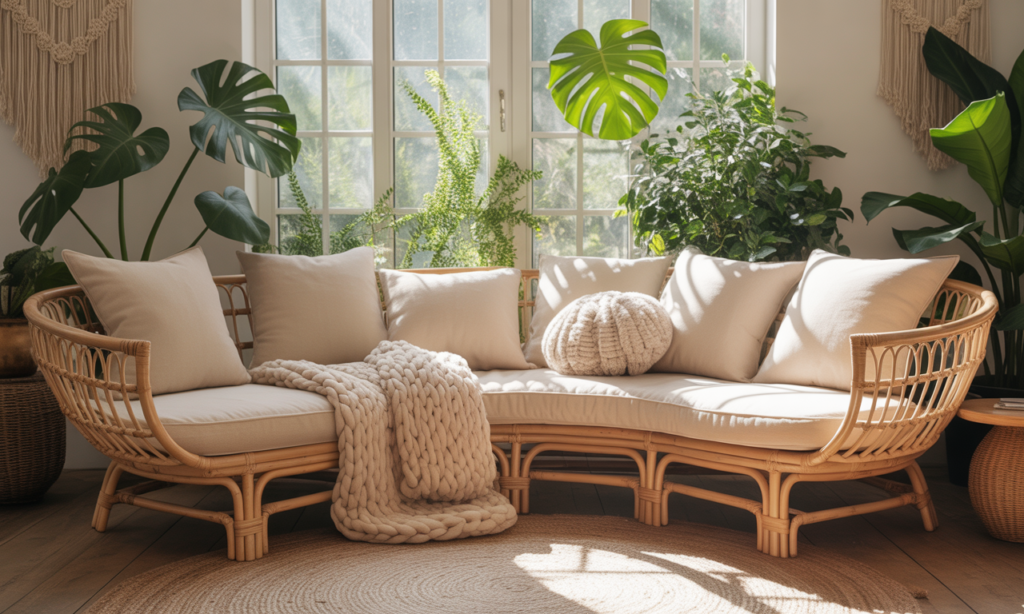 découvrez le canapé en rotin intérieur, la tendance naturelle et élégante qui apporte charme et confort à votre salon. un choix idéal pour une déco chaleureuse et authentique.