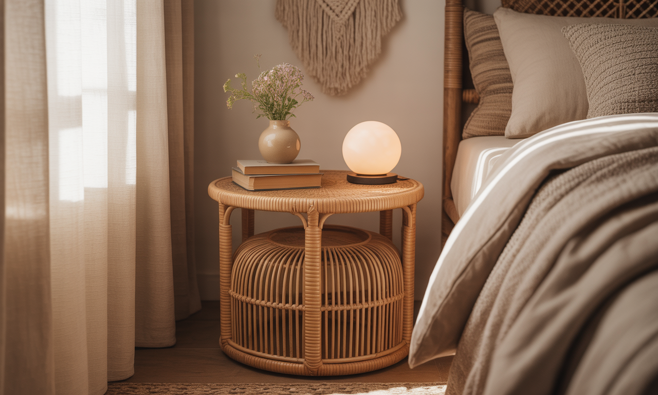 découvrez comment la table de chevet en rotin apporte une touche bohème et naturelle à votre chambre, alliant charme et élégance pour un intérieur chaleureux et authentique.
