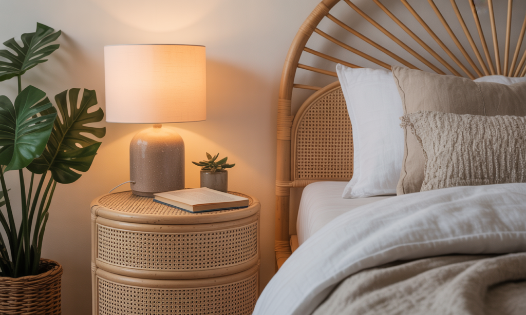 découvrez comment la table de chevet en rotin apporte charme et authenticité à une chambre bohème et naturelle, alliant élégance et esprit décontracté pour un intérieur chaleureux.