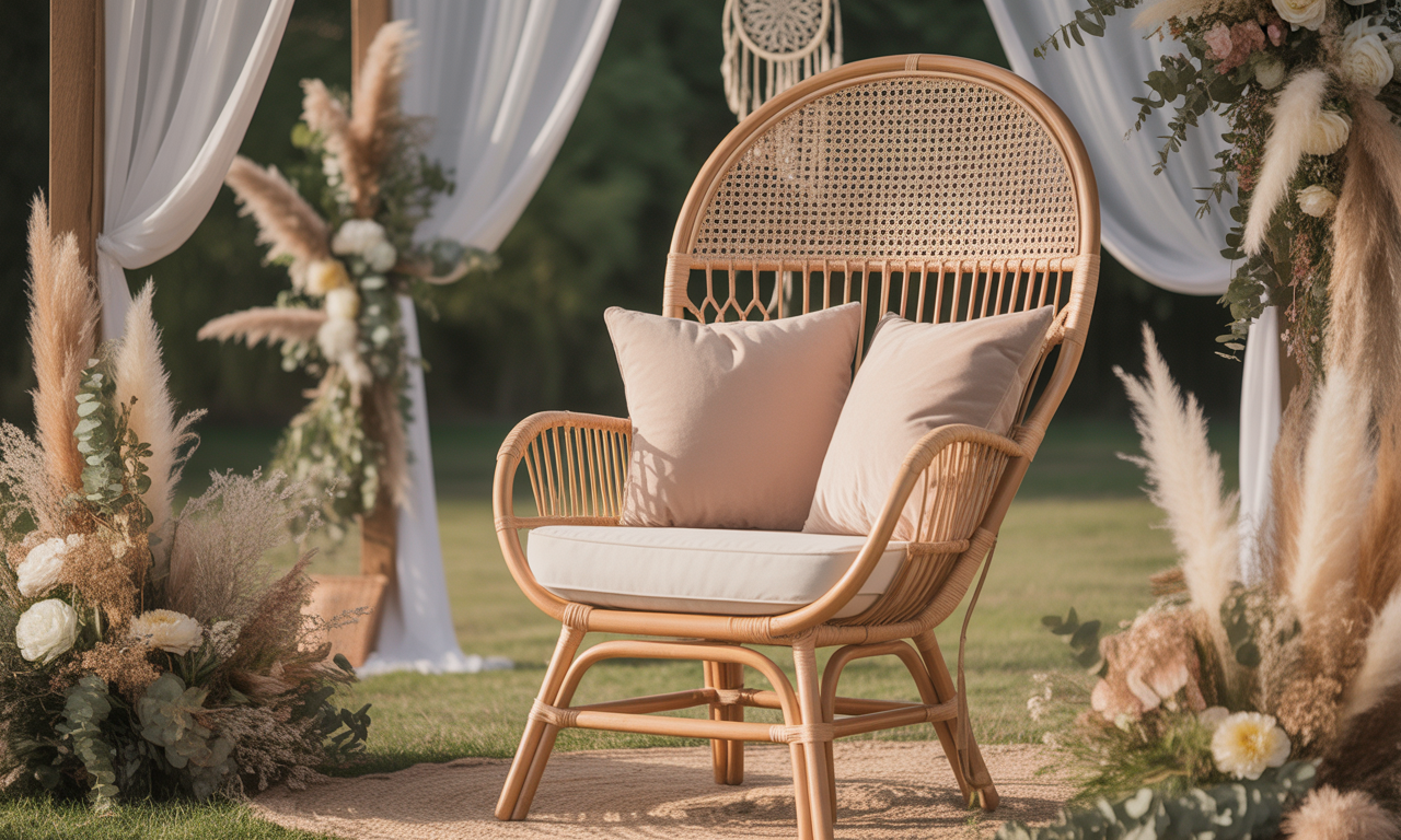découvrez le fauteuil de mariage idéal pour sublimer votre décoration bohème chic. alliez confort et élégance pour un jour inoubliable.