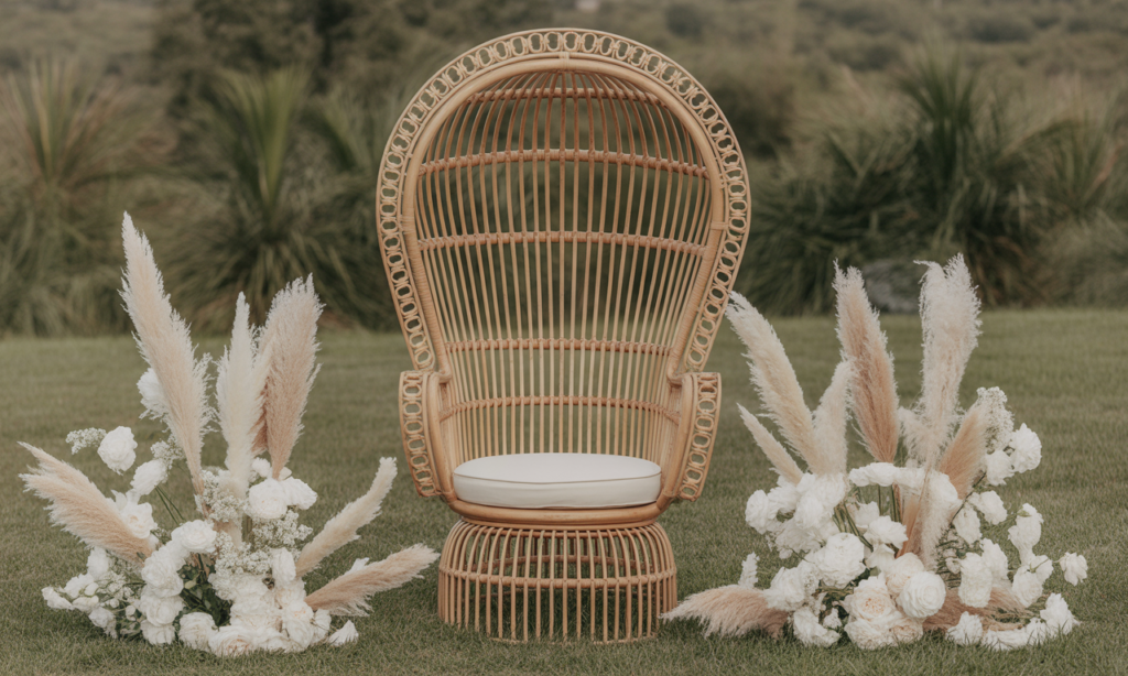découvrez le fauteuil de mariage idéal pour sublimer votre décoration bohème chic. alliez confort et élégance pour un jour inoubliable avec une assise parfaite.