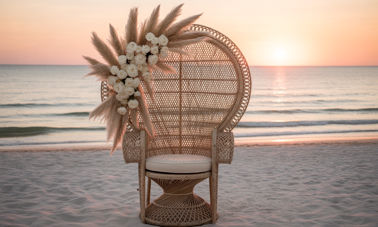découvrez le fauteuil parfait pour sublimer votre mariage : un trône bohème chic alliant élégance et originalité pour une décoration mémorable et pleine de charme.