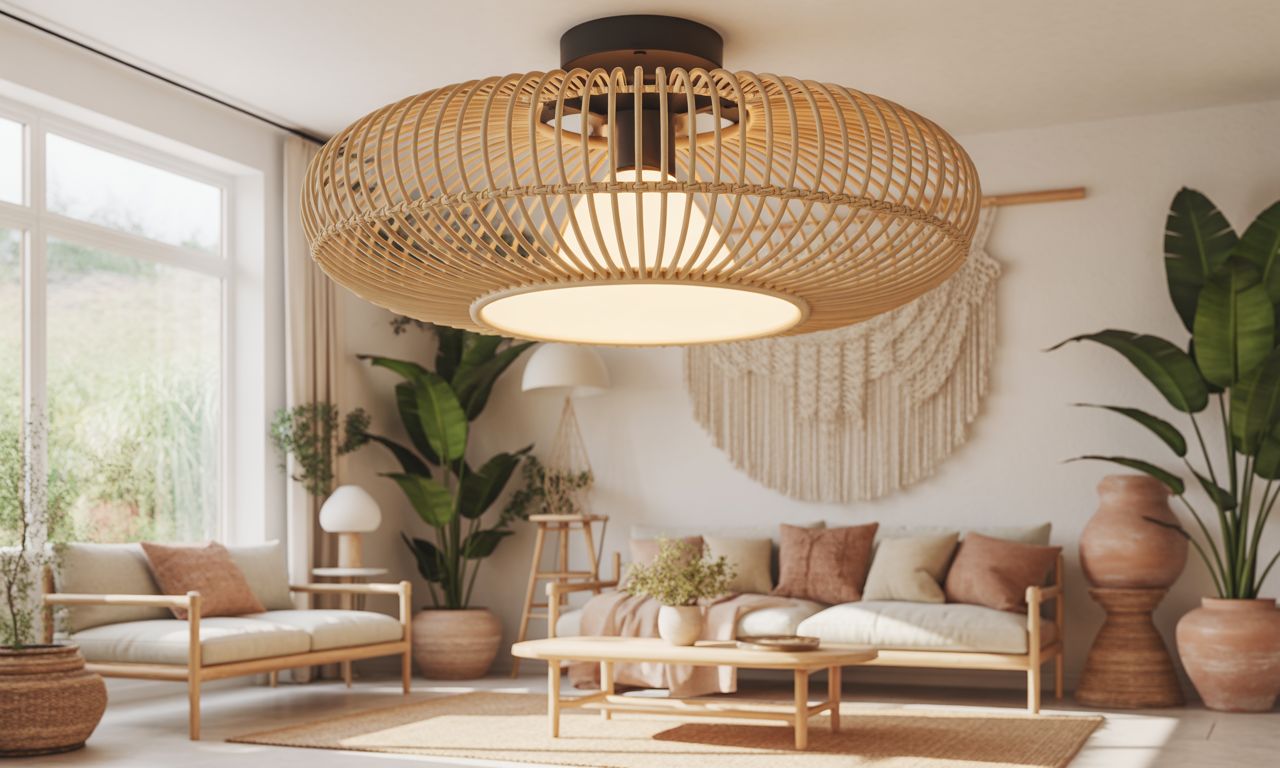 découvrez notre plafonnier en rotin, l'accessoire bohème chic parfait pour apporter chaleur et lumière naturelle à votre intérieur.
