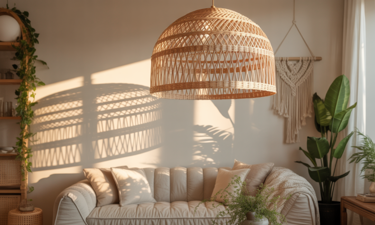 apportez une touche bohème chic à votre intérieur avec notre suspension luminaire en osier, alliant élégance naturelle et lumière chaleureuse pour sublimer votre décoration.