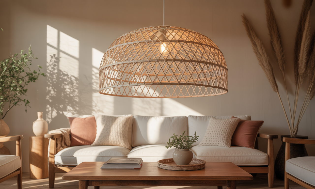 découvrez l'abat-jour en rotin, l'accessoire bohème chic parfait pour apporter une ambiance chaleureuse et naturelle à votre intérieur. illuminez votre décoration avec style et authenticité.