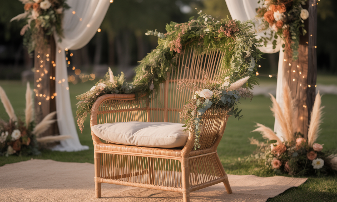 découvrez le fauteuil de mariage bohème chic, une assise élégante et tendance qui apportera charme et style à votre cérémonie pour un décor inoubliable.