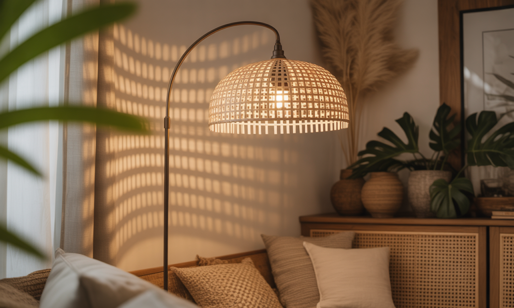 découvrez le petit abat-jour en rotin, l'accessoire parfait pour apporter charme bohème et élégance naturelle à votre lampe de pied. un essentiel déco pour une ambiance cosy et tendance.