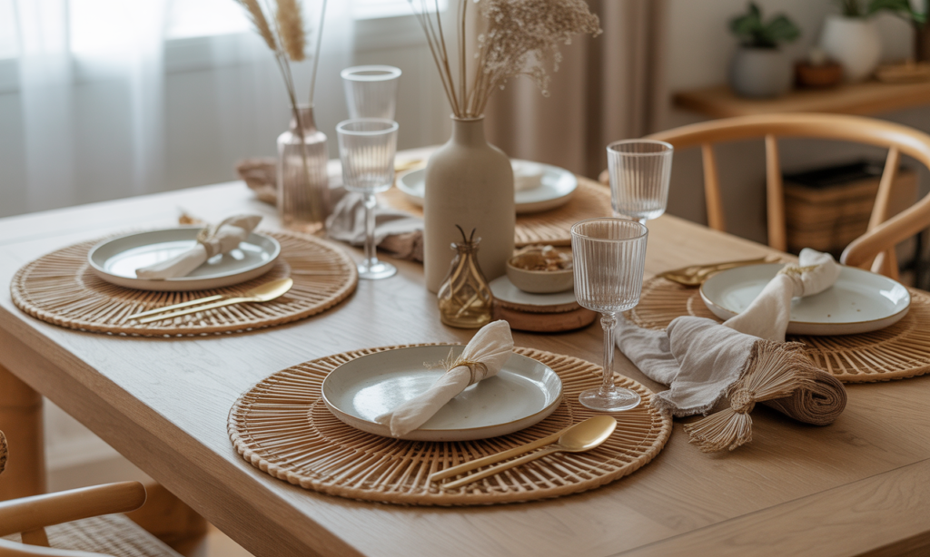 découvrez le set de table en rotin, l'accessoire bohème chic parfait pour sublimer votre table avec élégance et naturel.