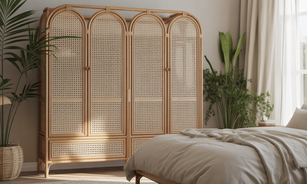 découvrez la penderie en rotin, l'alliance parfaite entre élégance naturelle et style tendance pour sublimer votre chambre avec une touche chic et authentique.
