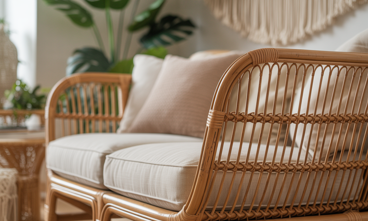 découvrez notre petit canapé 2 places en rotin, l'élément bohème et chaleureux parfait pour sublimer votre salon avec style et confort.