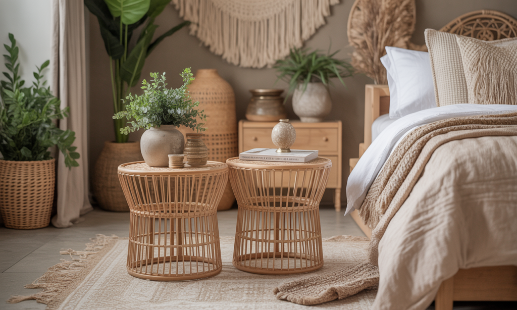 découvrez nos tables de chevet en rotin, l’élément incontournable pour une chambre bohème chic et tendance, alliant naturel et élégance.