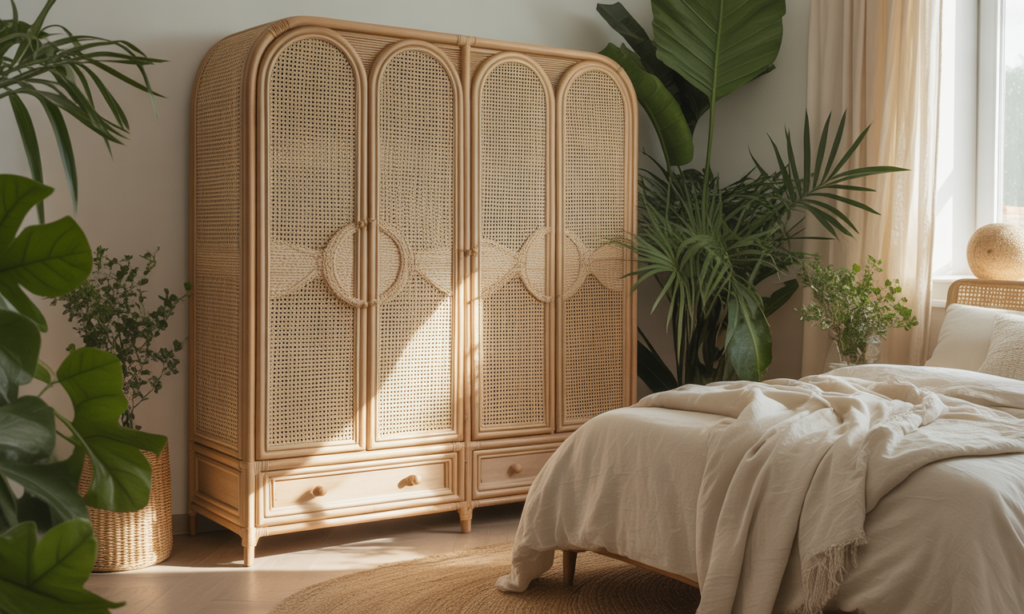 découvrez notre armoire en rotin, le meuble incontournable pour apporter une touche bohème et tendance à votre chambre. alliez élégance naturelle et praticité avec ce mobilier chic et chaleureux.