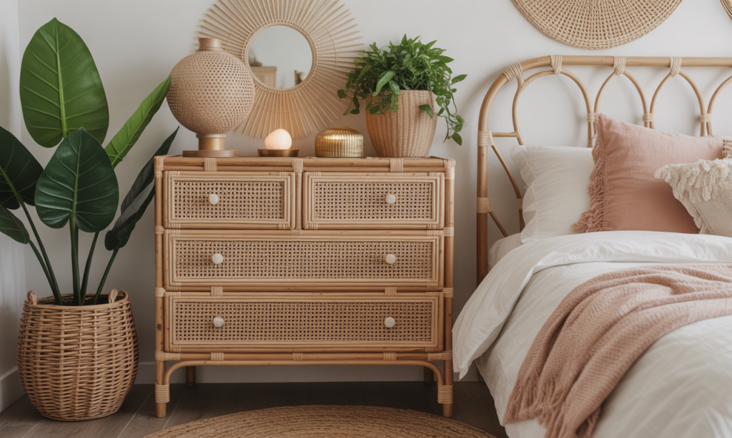 découvrez la commode vintage en rotin, le meuble idéal pour ajouter une touche de charme rétro chic à votre intérieur. élégante et authentique, elle allie style et fonctionnalité pour sublimer votre décoration.