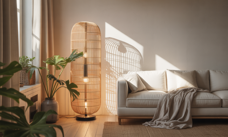 apportez une ambiance bohème et chaleureuse à votre salon avec notre lampadaire en rotin, l'éclairage naturel et élégant qui transforme votre espace de vie.