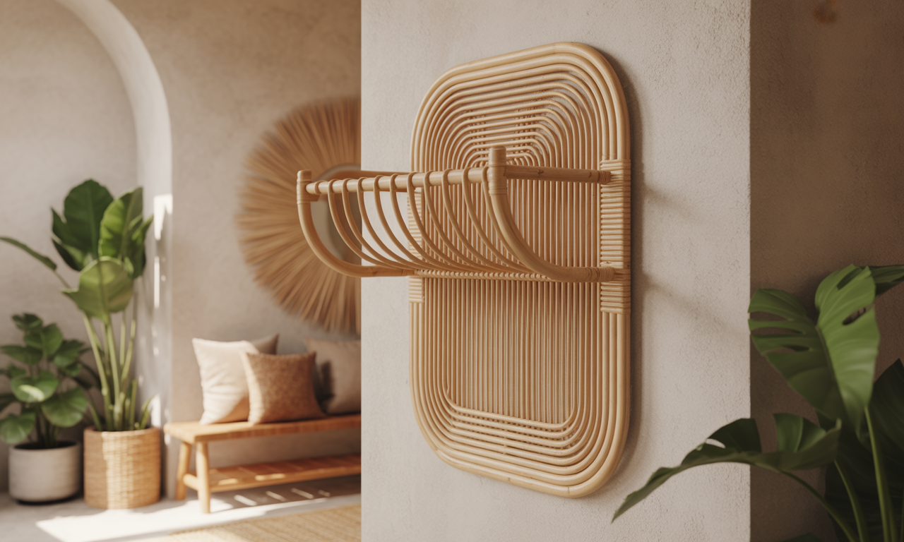 découvrez le porte-manteau mural en rotin, l'accessoire chic et pratique idéal pour apporter une touche bohème et naturelle à votre entrée.