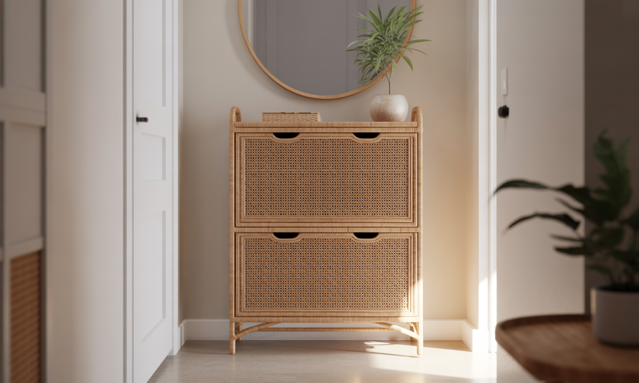 découvrez comment un meuble à chaussures en rotin apporte une touche chic et naturelle à votre entrée, tout en offrant une solution pratique pour organiser vos chaussures avec style.