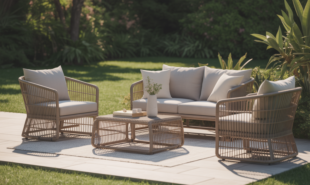 découvrez le salon de jardin en rotin synthétique, alliant tendance et durabilité pour un extérieur élégant et sans entretien. profitez d'un espace convivial et résistant aux intempéries toute l'année.