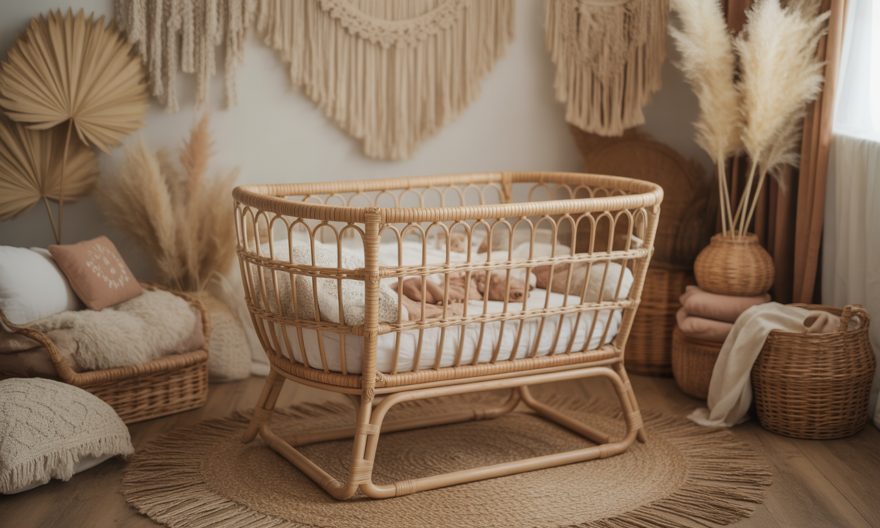 découvrez notre berceau bébé en rotin, alliant charme bohème et douceur naturelle pour créer une chambre apaisante et chaleureuse pour votre tout-petit.