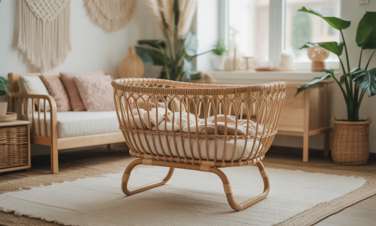découvrez notre berceau en rotin, un cocon bohème et tendance, parfait pour offrir confort et style naturel à votre bébé.