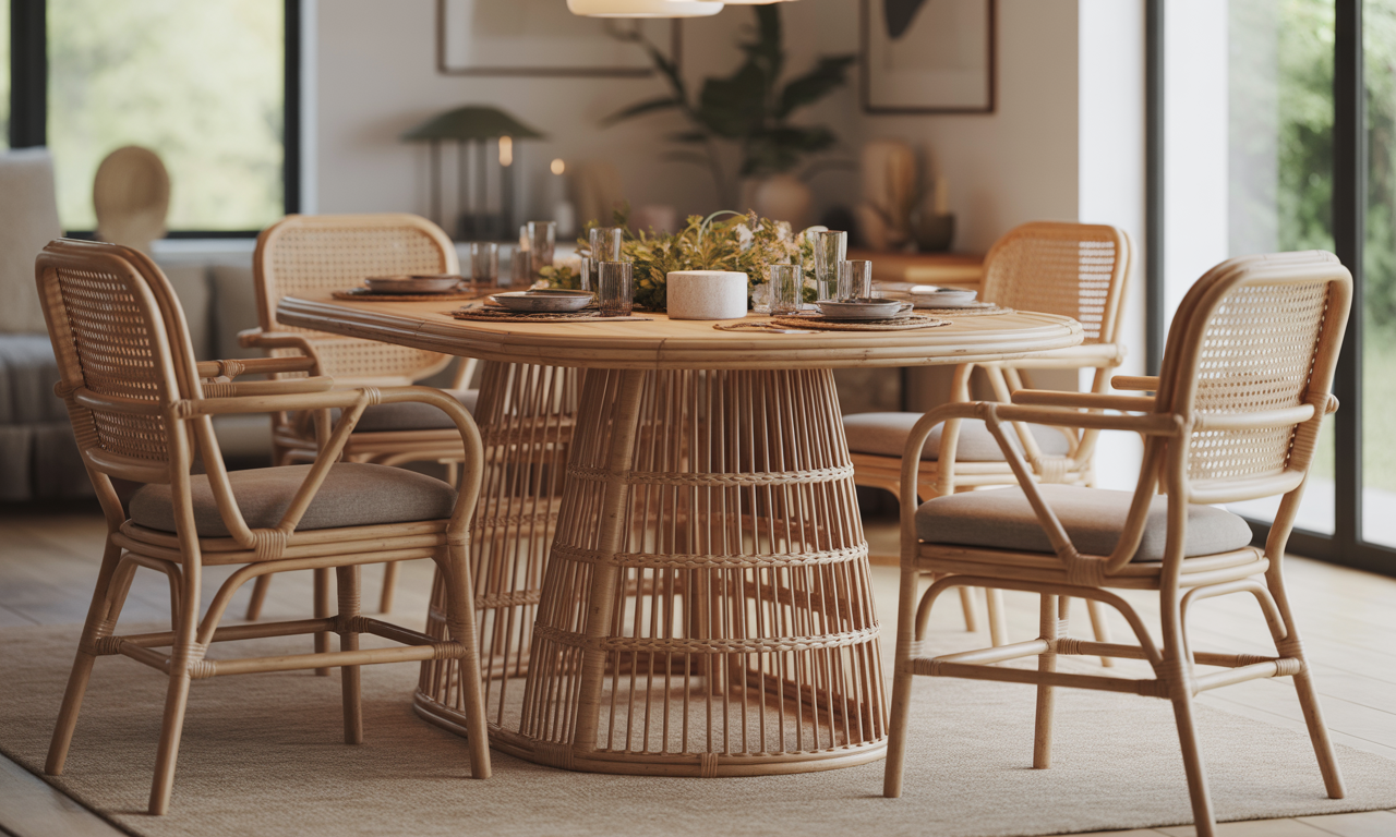 découvrez la table à manger en rotin, l'atout charme idéal pour créer une ambiance conviviale et stylée lors de vos repas en famille ou entre amis.