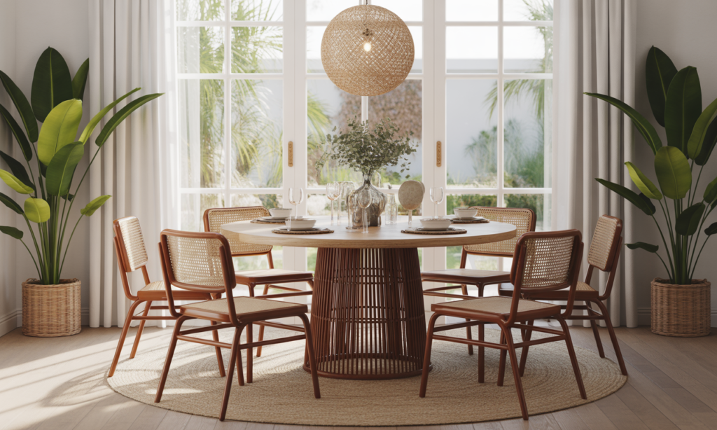 découvrez la table à manger en rotin, l'élément charme parfait pour des repas conviviaux et élégants. alliez style naturel et convivialité dans votre salle à manger.