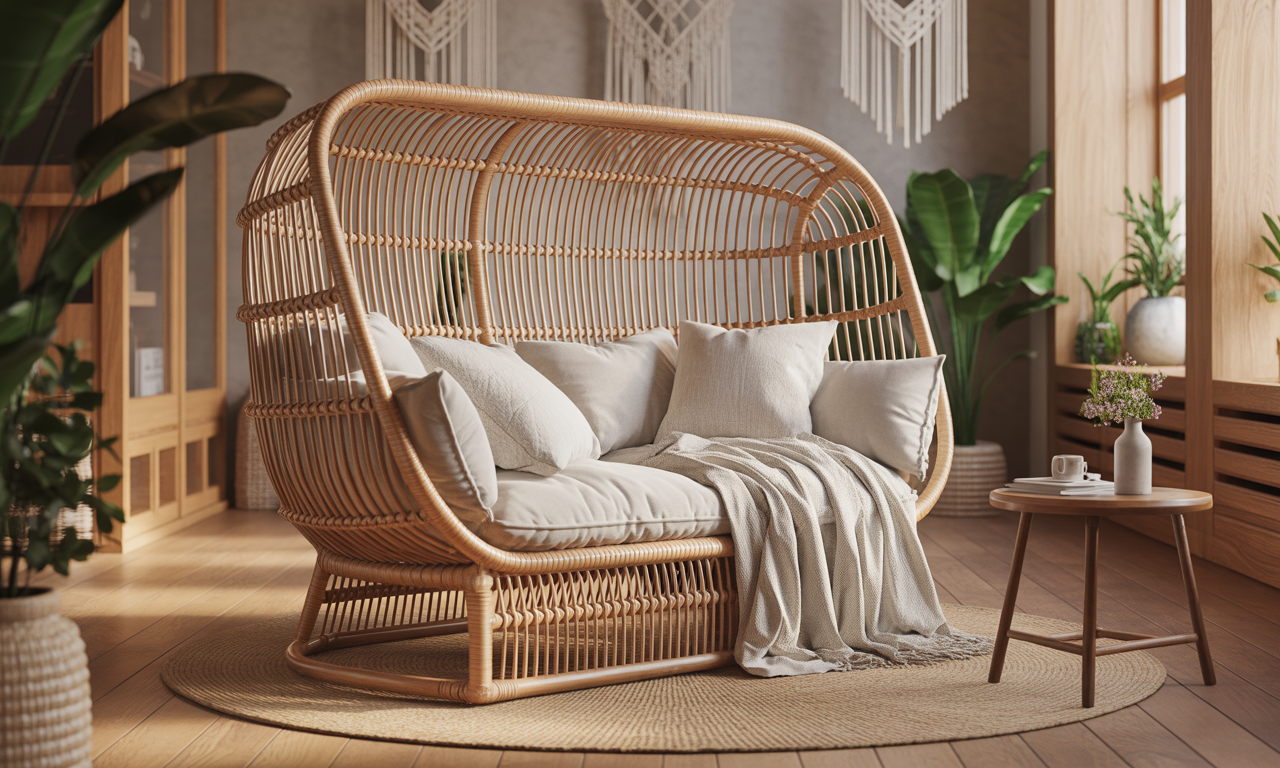 découvrez le fauteuil loveuse en rotin, l'élément bohème chic par excellence pour créer un cocon chaleureux et élégant dans votre intérieur.