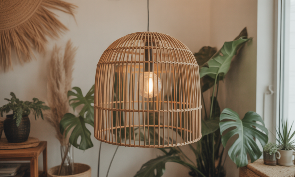 découvrez comment le grand abat-jour en rotin transforme votre salon en un espace bohème chic, alliant élégance naturelle et ambiance chaleureuse.