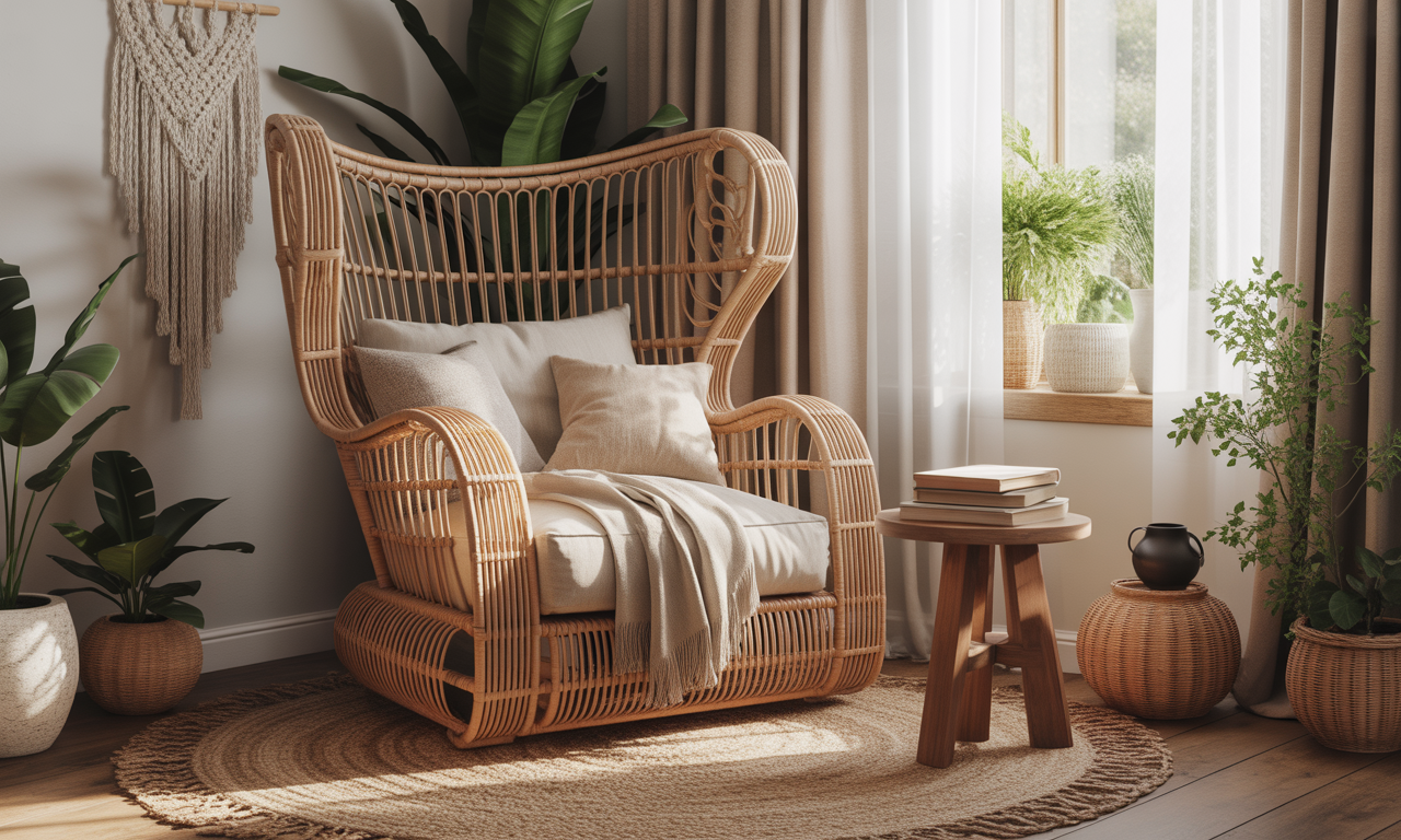 découvrez le grand fauteuil en rotin, l'élément clé pour créer un coin lecture bohème et chic, alliant confort et style naturel dans votre intérieur.