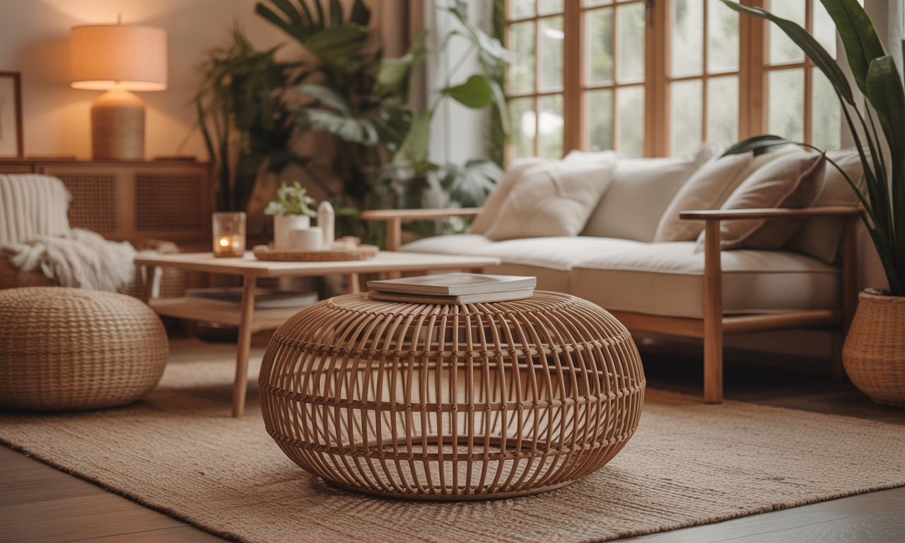 découvrez le pouf rotin rond, l'élément bohème et confortable qui apporte charme et convivialité à votre salon. parfait pour une déco naturelle et chaleureuse.