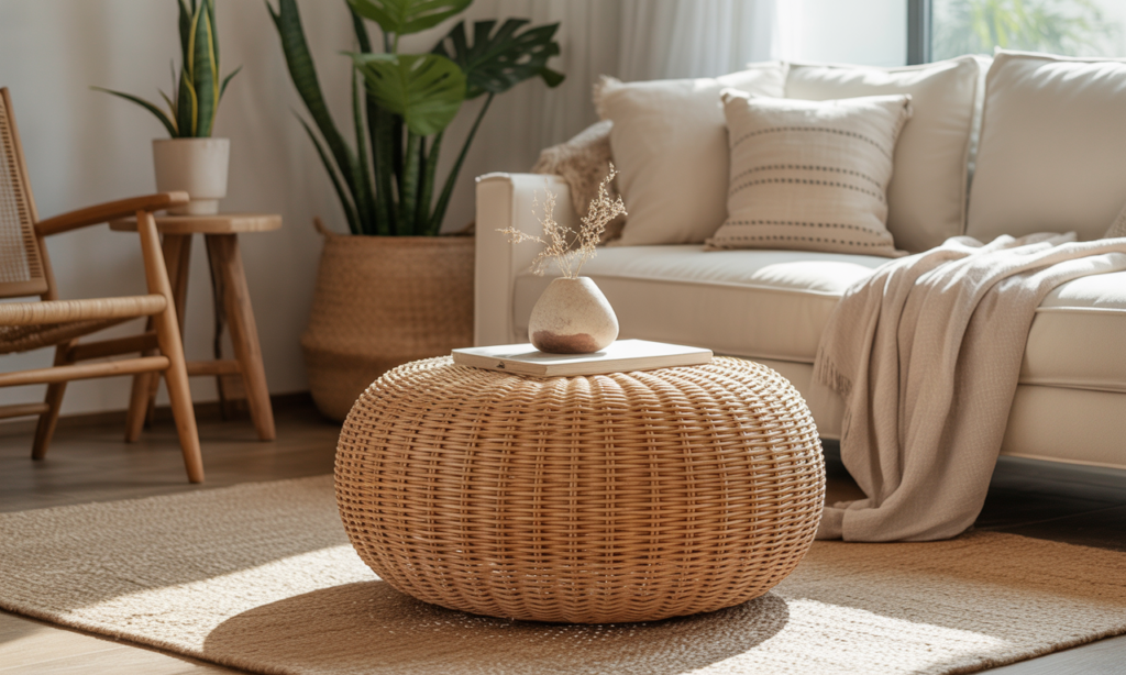 découvrez le pouf rotin rond, l'élément bohème et confortable idéal pour sublimer votre salon avec style et convivialité.