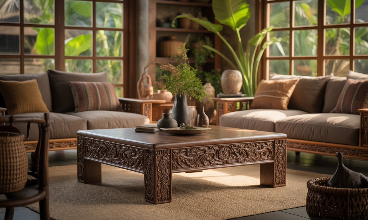 découvrez la table basse indonésienne, alliant artisanat traditionnel et design exotique, pour transformer votre salon en un véritable voyage au cœur des trésors d'indonésie.