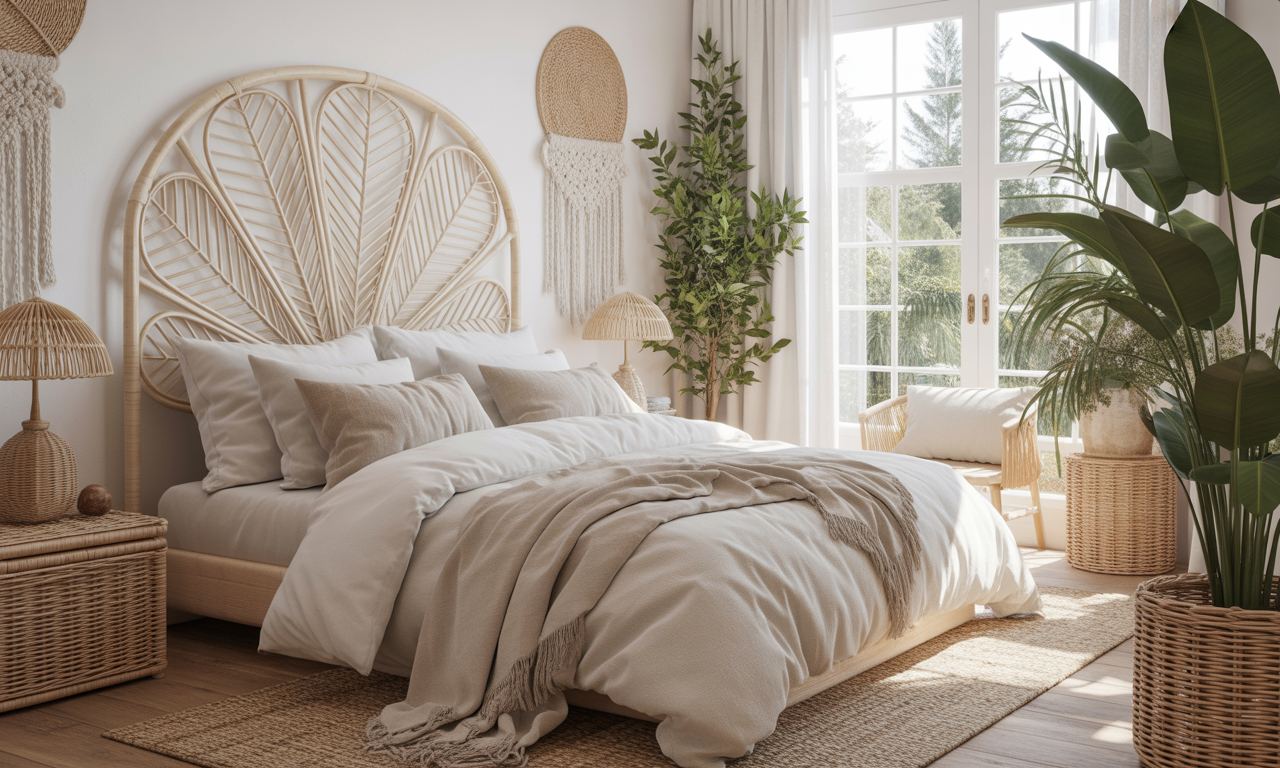 découvrez notre tête de lit en rotin blanc, l'élément bohème chic idéal pour apporter luminosité et sérénité à votre chambre à coucher.