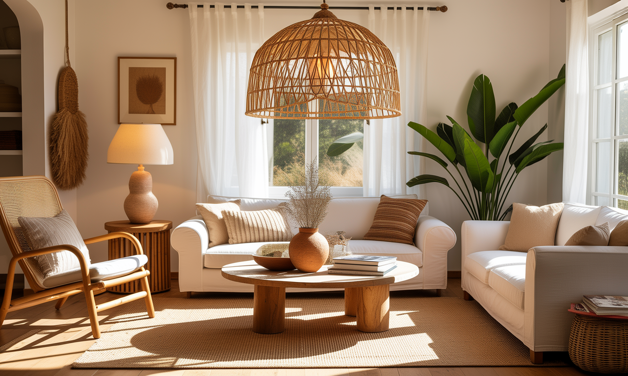 découvrez l'abat-jour en fibre naturelle, l'élément bohème chic parfait pour apporter chaleur et élégance à votre intérieur tout en sublimant votre décoration.