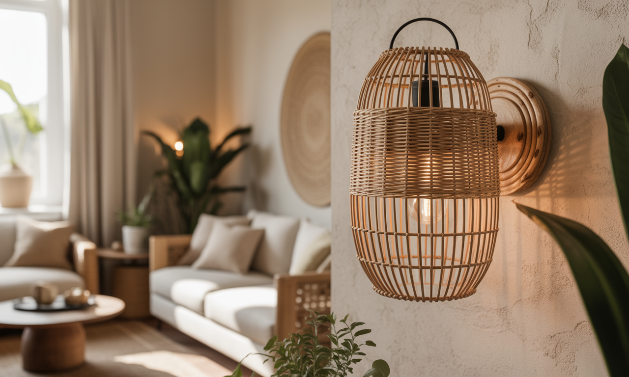 découvrez notre applique murale en osier et rotin, parfaite pour apporter une ambiance bohème chic et chaleureuse à votre intérieur. une touche déco naturelle et lumineuse qui sublime chaque pièce.
