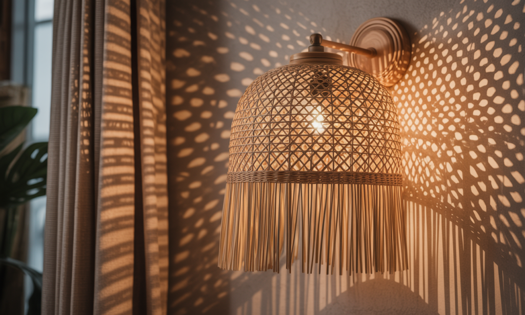 apportez une ambiance bohème chic à votre intérieur avec notre applique murale en osier et rotin, une touche lumineuse et naturelle qui sublime votre décoration.