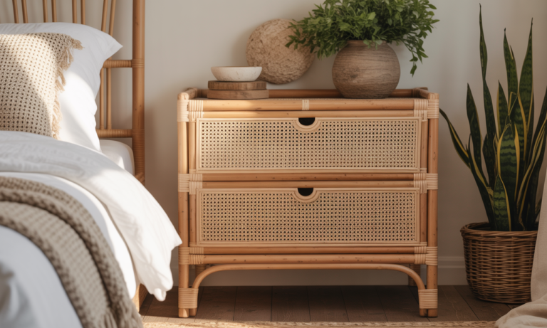 découvrez notre commode en rotin, l'élément déco tendance et chaleureux qui apportera charme et naturel à votre chambre à coucher.