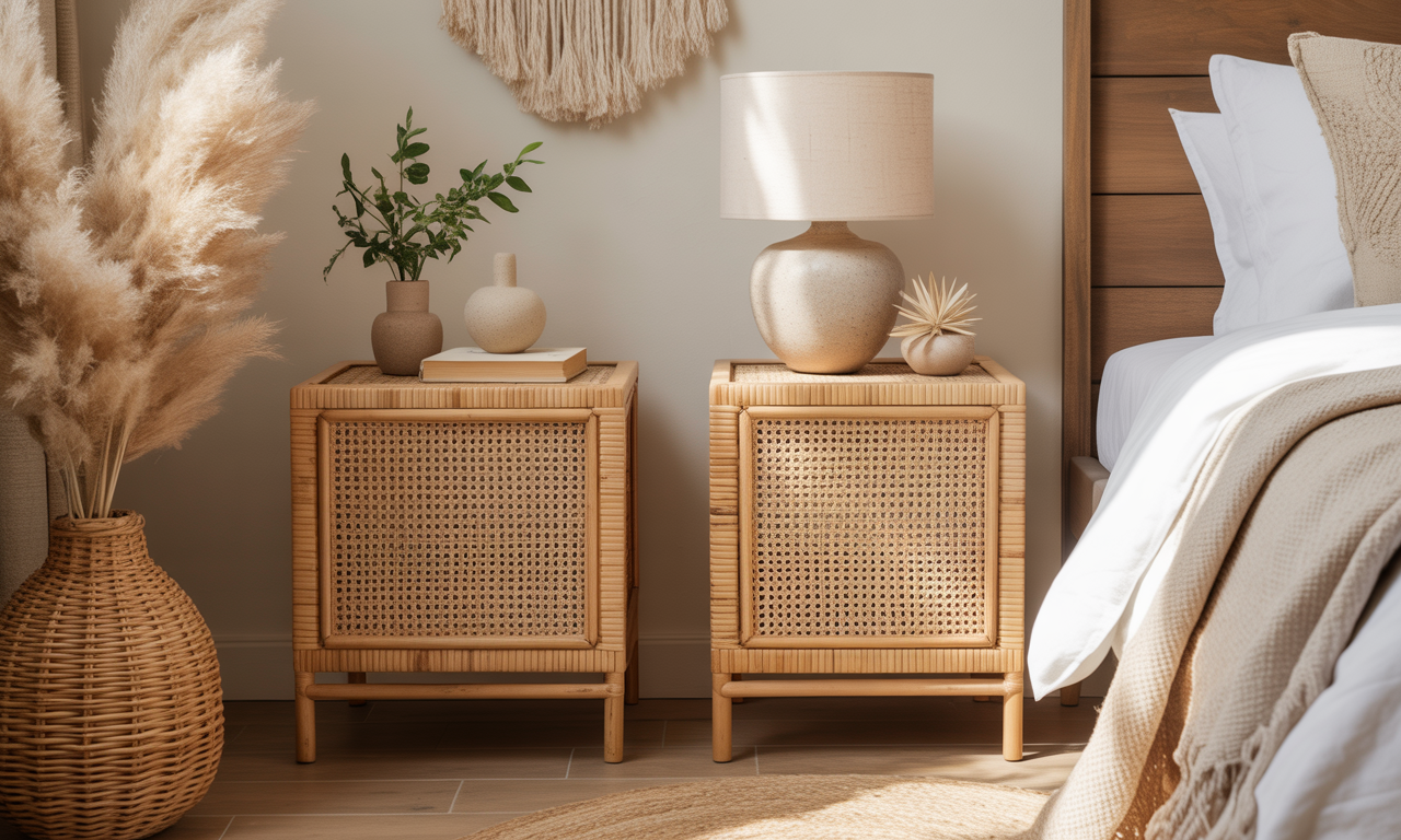 découvrez nos tables de chevet en rotin, parfaites pour apporter une touche bohème et naturelle à votre chambre. élégance et authenticité garanties pour une déco chaleureuse.
