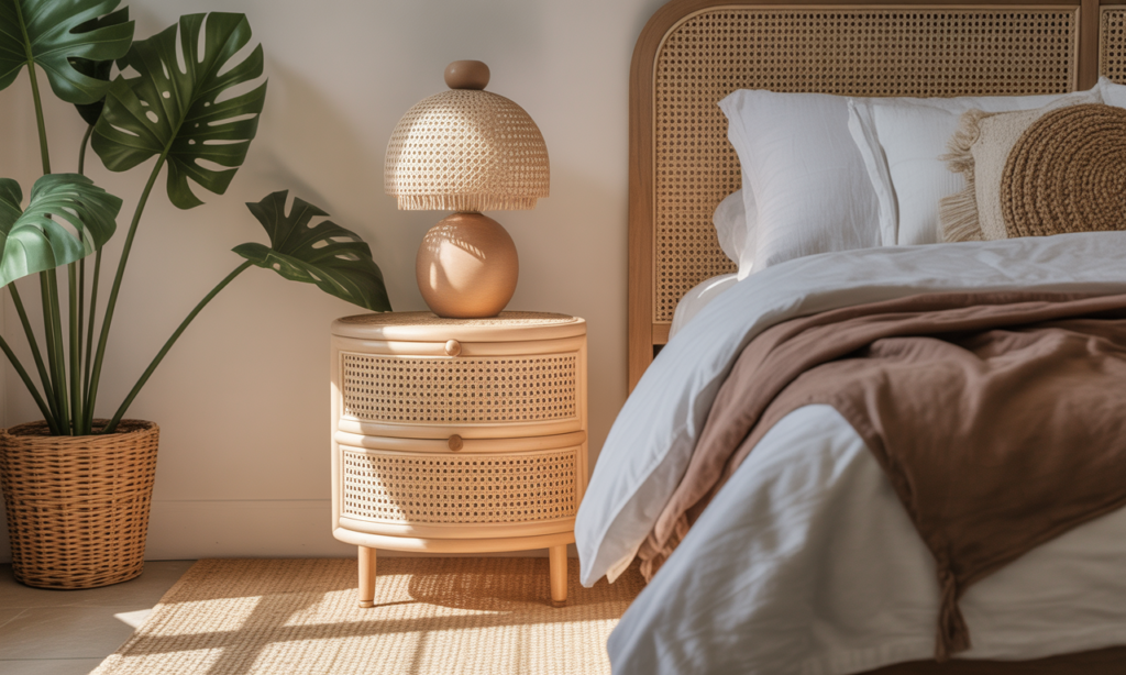 découvrez nos tables de chevet en rotin, l'accessoire bohème et naturel parfait pour sublimer votre chambre avec charme et authenticité.