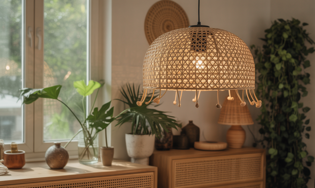 découvrez l'abat-jour en rotin, l'accessoire idéal pour apporter une ambiance lumineuse, chaleureuse et naturelle à votre intérieur.