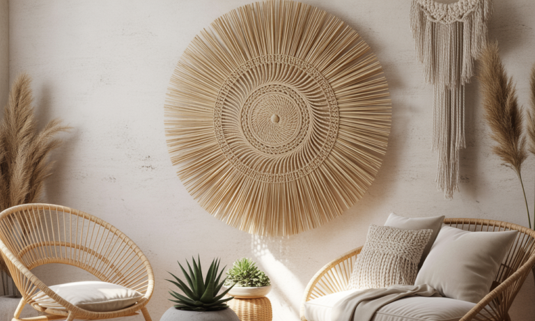 apportez une touche bohème chic à votre intérieur avec notre décoration murale en paille, alliant charme naturel et élégance chaleureuse pour sublimer vos espaces.