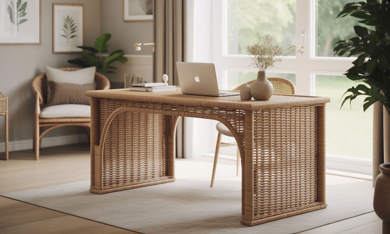 découvrez le bureau en osier, alliant élégance naturelle et fonctionnalité, pour créer un espace de travail inspirant et chaleureux.