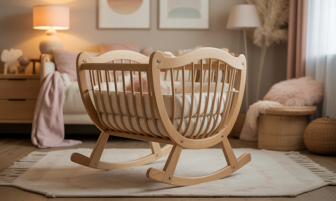 découvrez le berceau à bascule pour bébé, alliant un charme rétro et une douce apaisation, pour créer une ambiance chaleureuse et sereine dans la chambre de votre enfant.