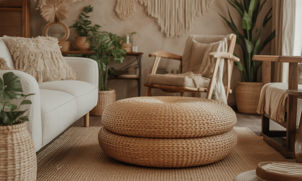 découvrez le pouf en paille, l'accessoire bohème incontournable pour créer une ambiance chaleureuse et cosy dans votre intérieur. élégant, naturel et confortable, il s'intègre parfaitement à tous les décors.