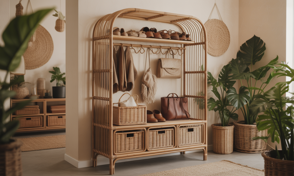 découvrez comment un meuble d'entrée en rotin apporte une touche bohème et organise parfaitement votre espace d'accueil. astuce déco pratique et élégante pour un intérieur chaleureux et harmonieux.