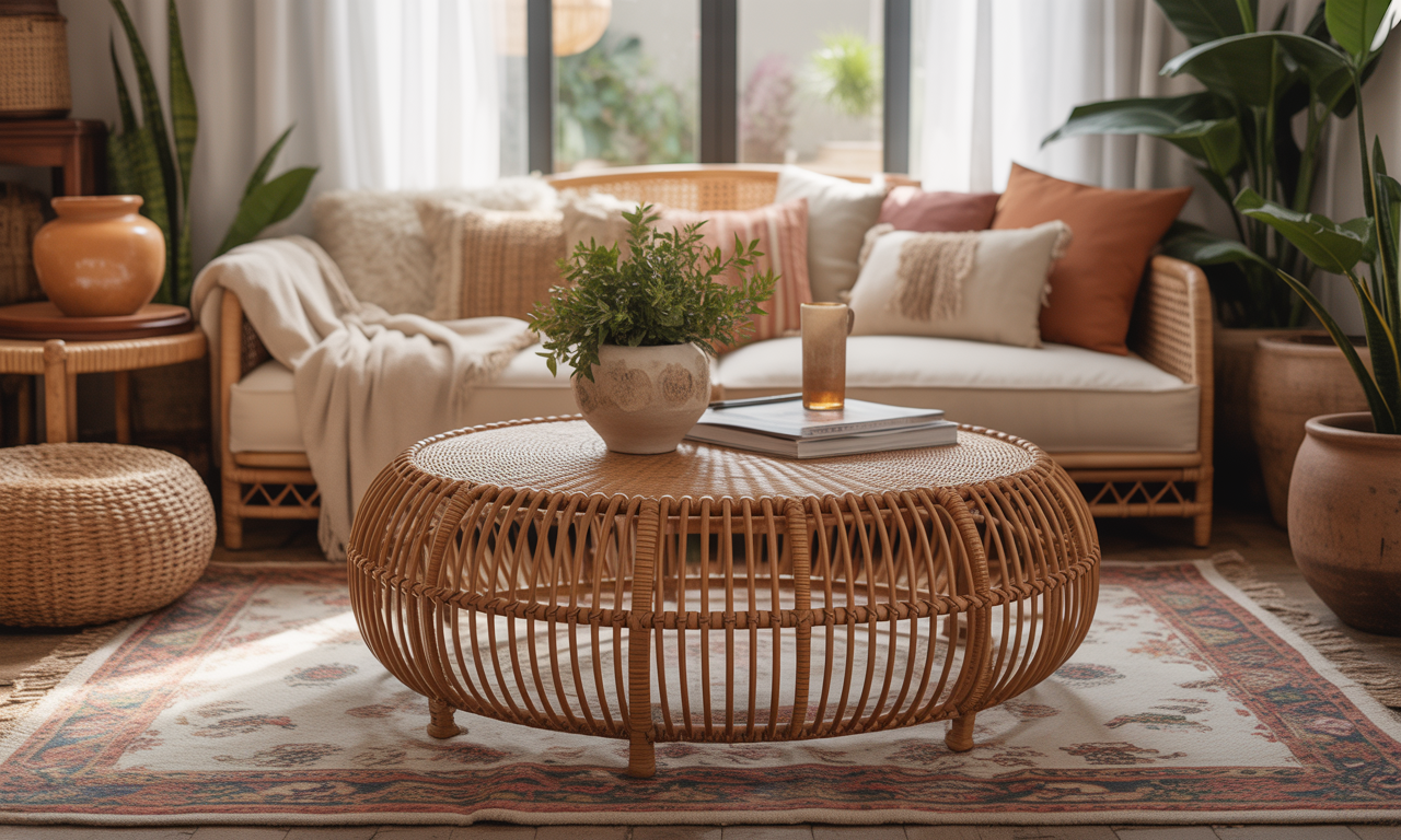 découvrez la table basse en rotin, le meuble essentiel pour apporter une touche bohème chic chaleureuse et naturelle à votre salon. alliez style et authenticité avec ce mobilier tendance et élégant.