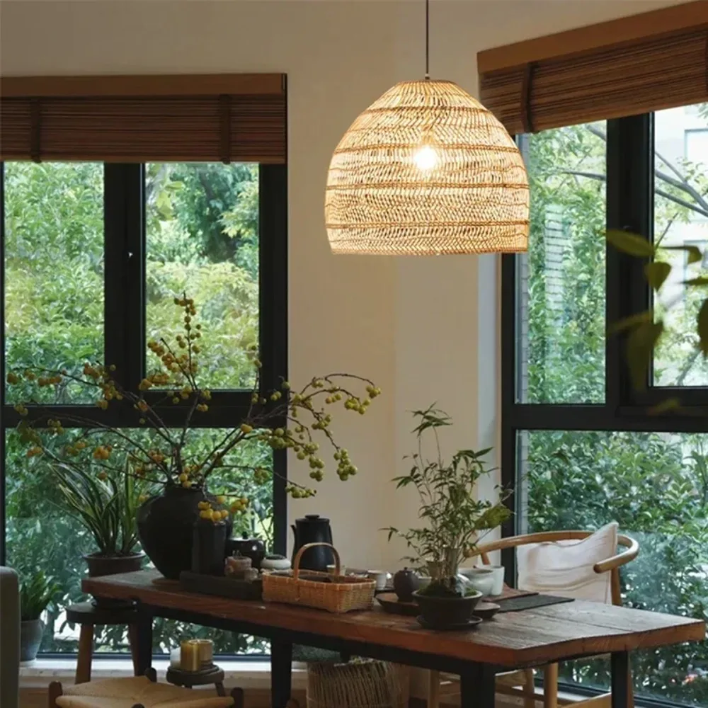 Suspension cloche en rotin tressé style vintage – Image 3