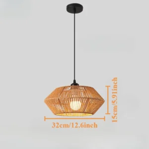 Suspension boho diamant plat en rotin tressé, 32 cm