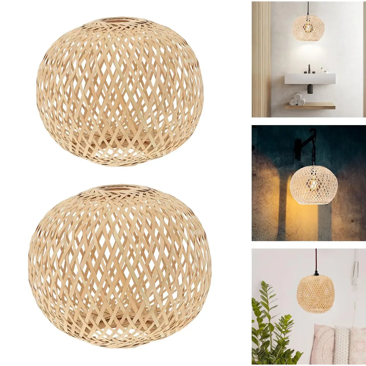 Abat-jour suspendu en bambou tissé style cottage – Image 4