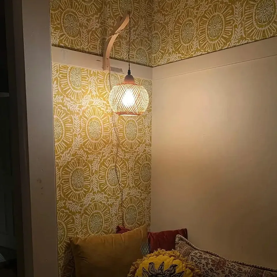 Applique murale en bambou tissé style rotin E27 – Image 2